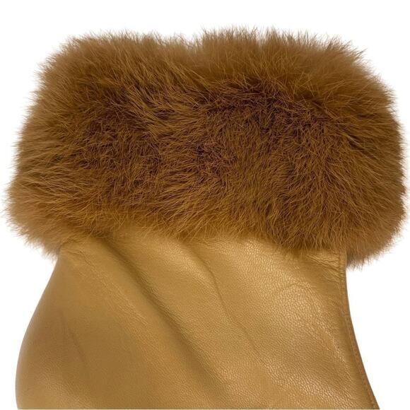 Antonio Melani leather glove fit fur camel color heel booties - Picture 5 of 10